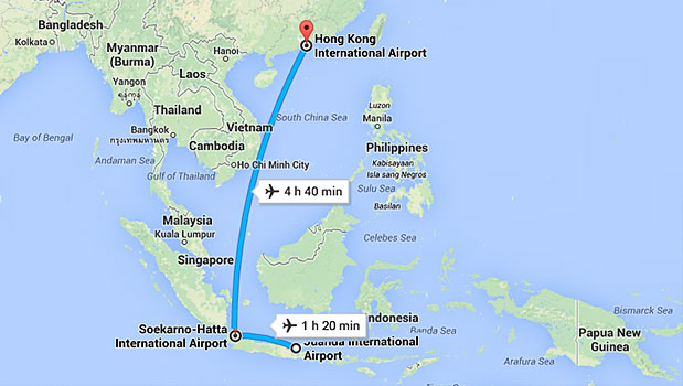 Rute perjalanan saya dari surabaya ke Hongkong Cina